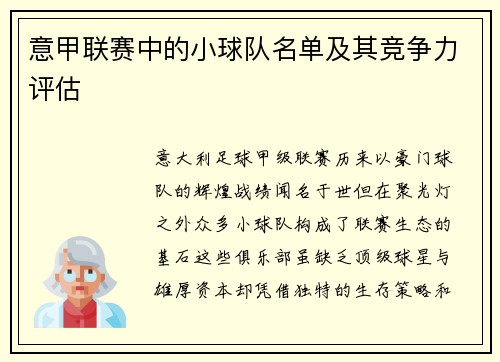 意甲联赛中的小球队名单及其竞争力评估